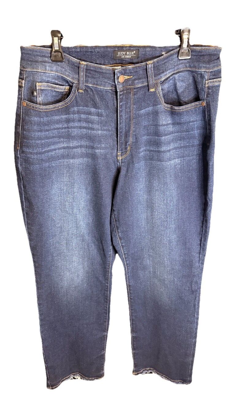 Judy Blue 16W Straight Fit Dark Wash Raw Hem Jeans JB82622DK